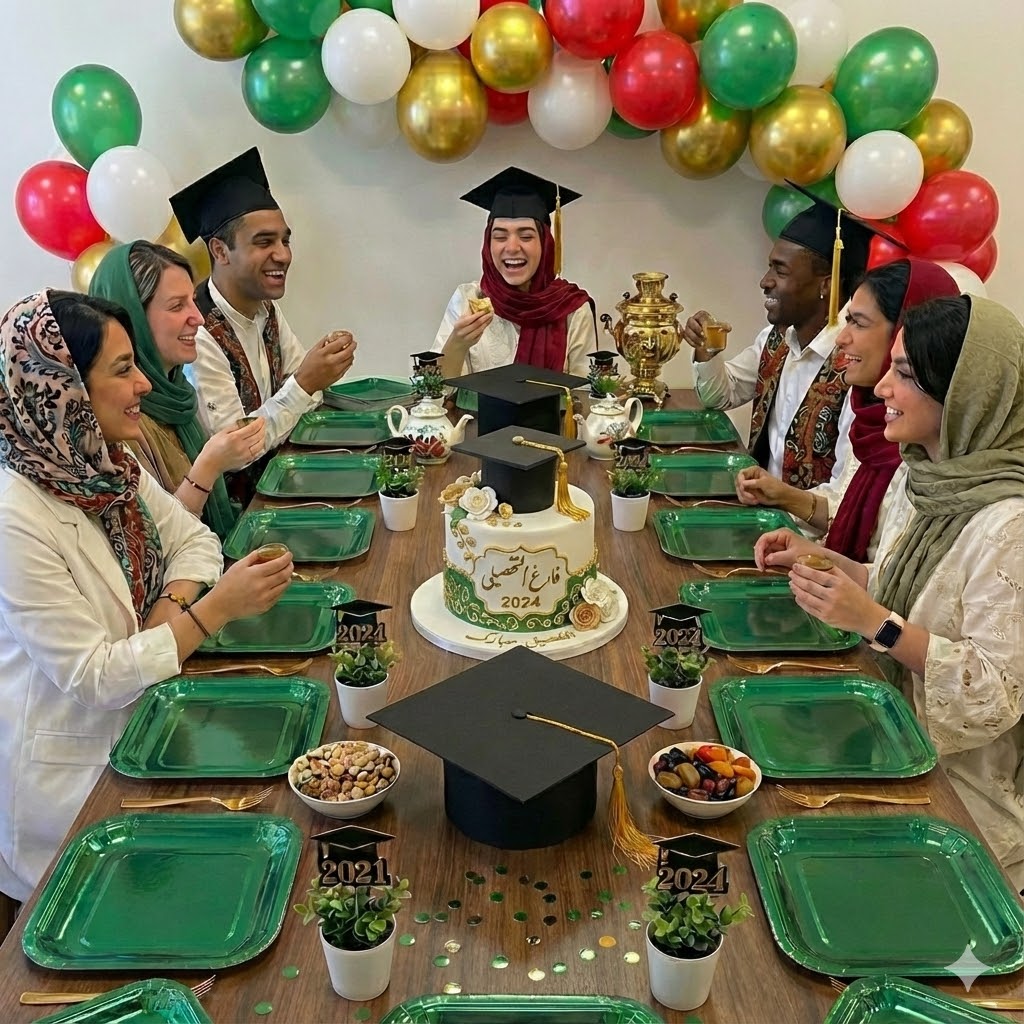 پیش دستی کاغذی متالایز در جشن فارغ التحصیلی رنگ سبز
