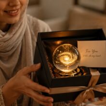 هدیه گوی چراغدار پایه طلایی