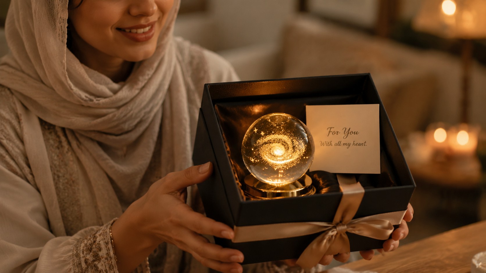 گوی چراغ دار دکوری پایه طلایی چرخشی شارژی | قطر ۸ سانتیمتر 2 هدیه گوی چراغدار پایه طلایی