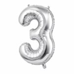 بادکنک فویلی عدد 3 نقره ای 1 عدد فویل رنگی 32اینچ عدد3نقره ای