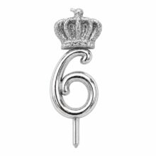 شمع عدد 6 (شش) نقره ای کروم تاج دار