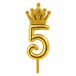 شمع عدد 5 (پنج) طلایی کروم
