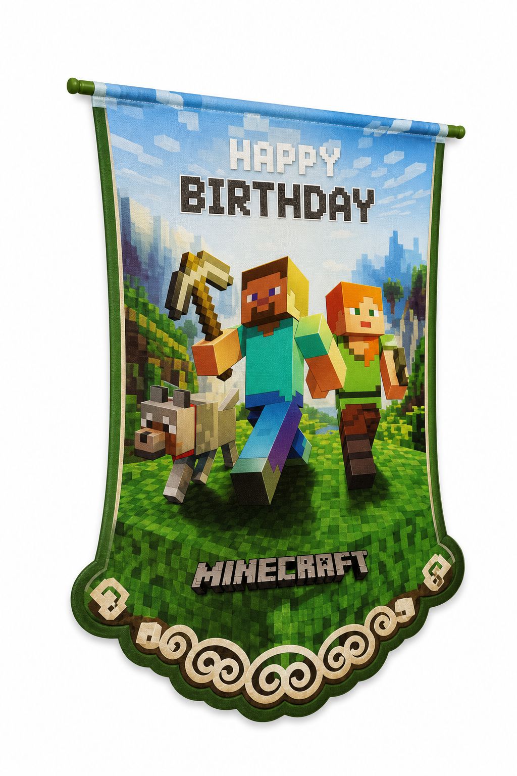ریسه پرچم مقوایی تم ماین کرافت (Minecraft) | مدل تزئینی مثلثی جشن تولد