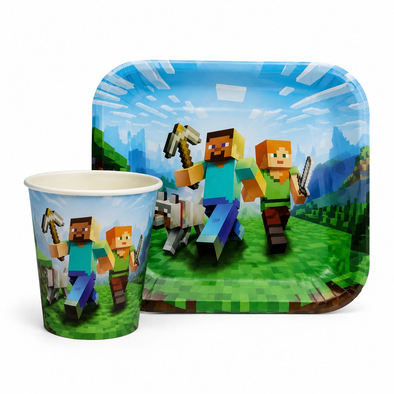 پیش دستی و لیوان کاغذی تم تولد ماین کرافت (Minecraft)
