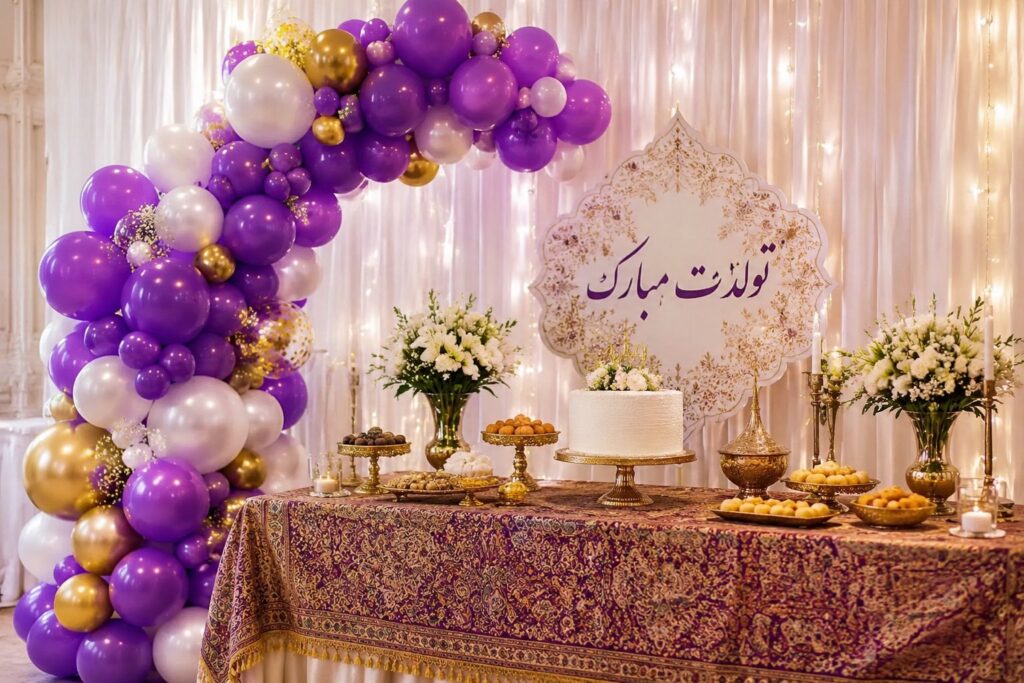بادکنک لاتکس بنفش برای دیزاین مهمانی ایرانی و تم تولد بنفش مشکی